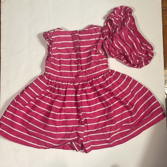 Ralph Lauren pink striped dress with cap sleeves covered buttons & bloomers. 12m - Picture 3 of 5